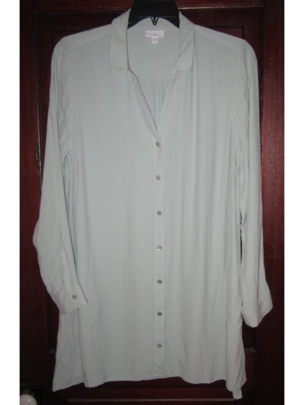 J. Jill Sz L Tall Tunic Top Shirt Blouse Button Pockets Flowy Rayon Pastel Green